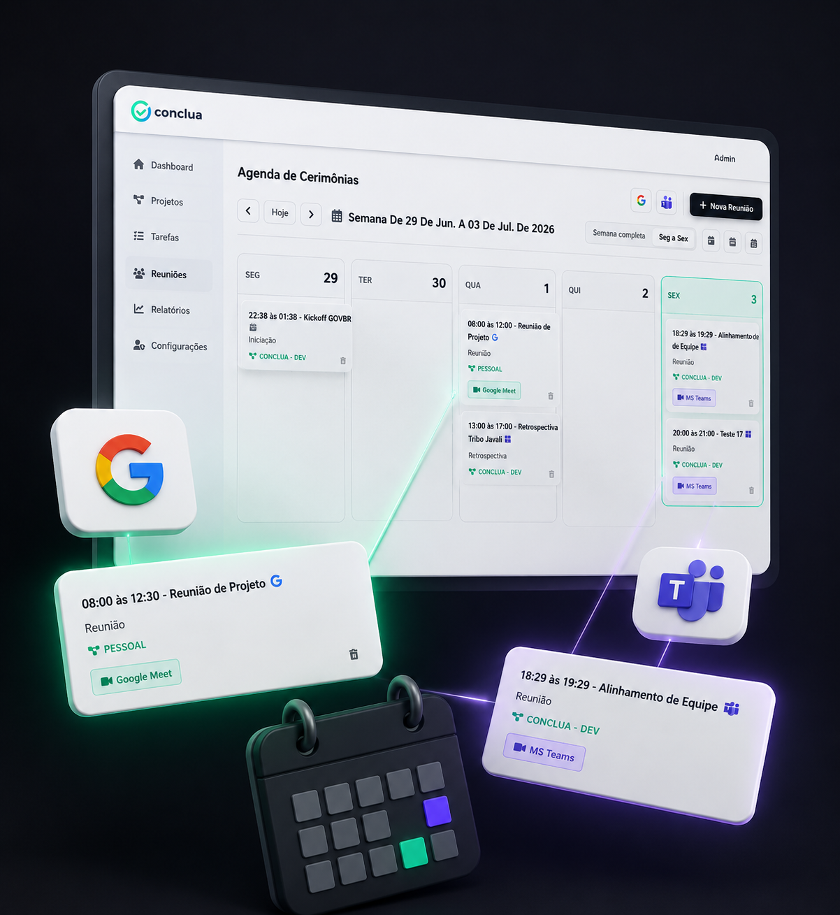 Integração Google Meet e Microsoft Teams - Conclua